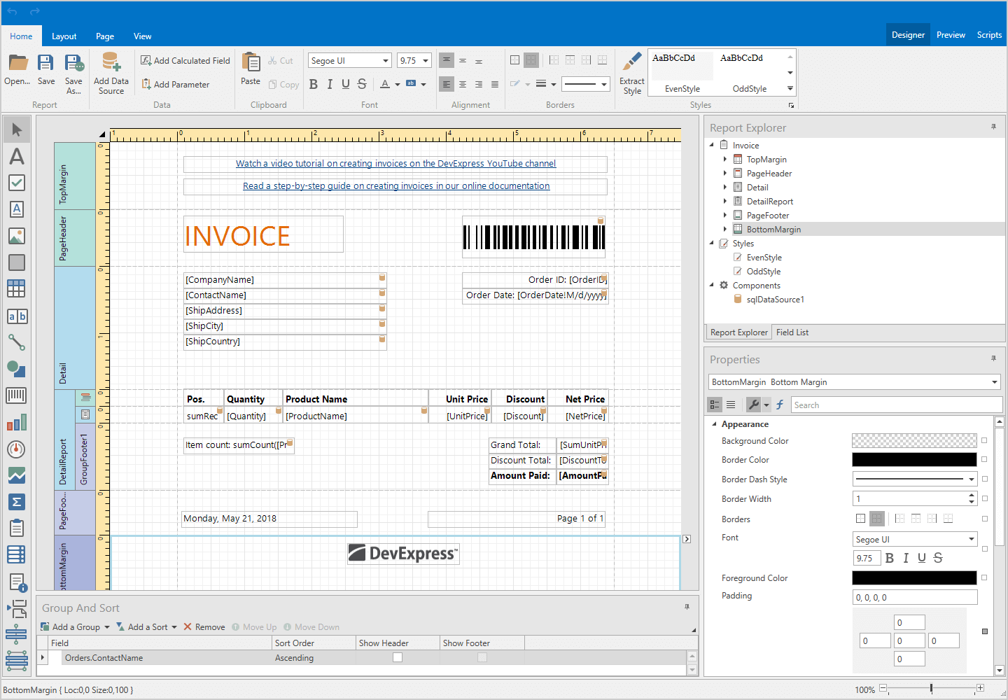 DevExpress WPF Reporting Designer