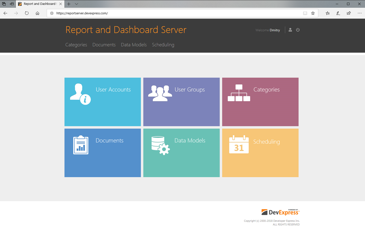 DevExpress Report Dashboard Server Admin Portal