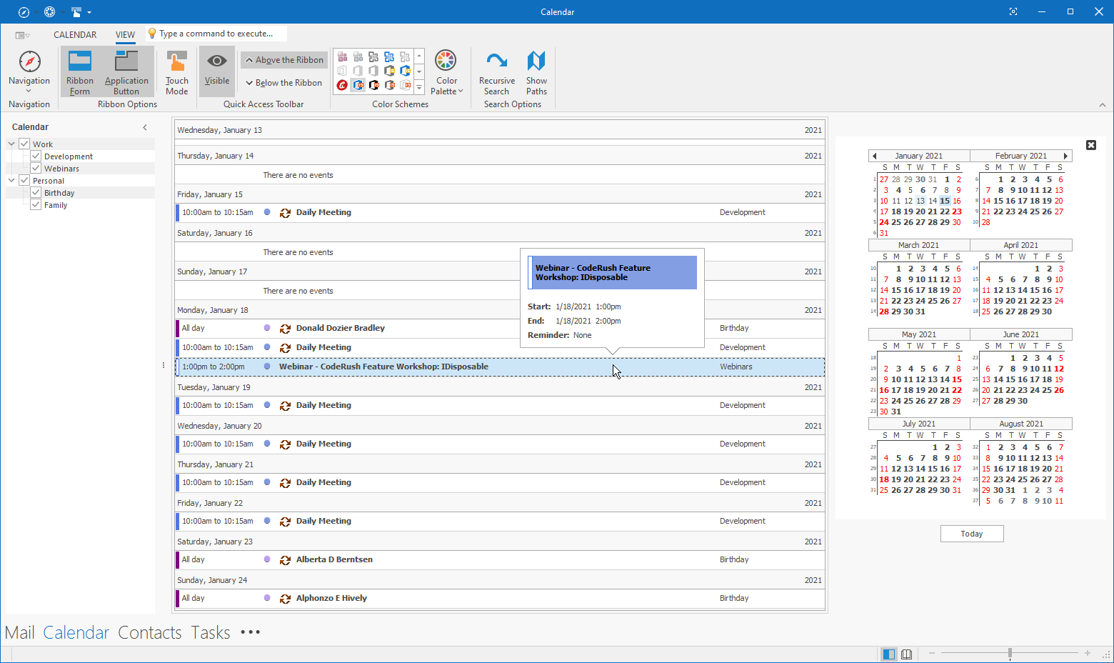 DevExpress VCL Calendar Agenda