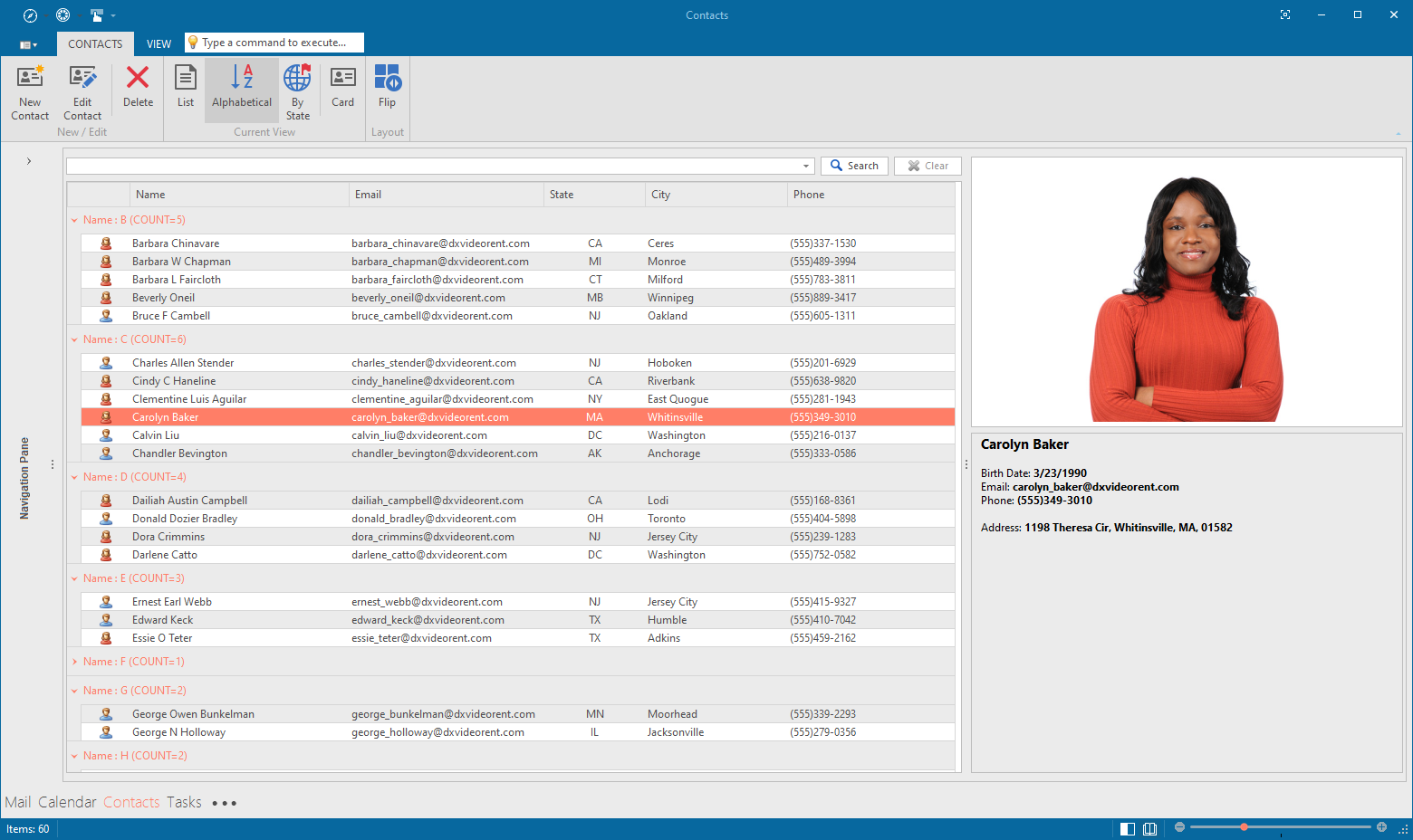 Devexpress VCL Contacts Grid