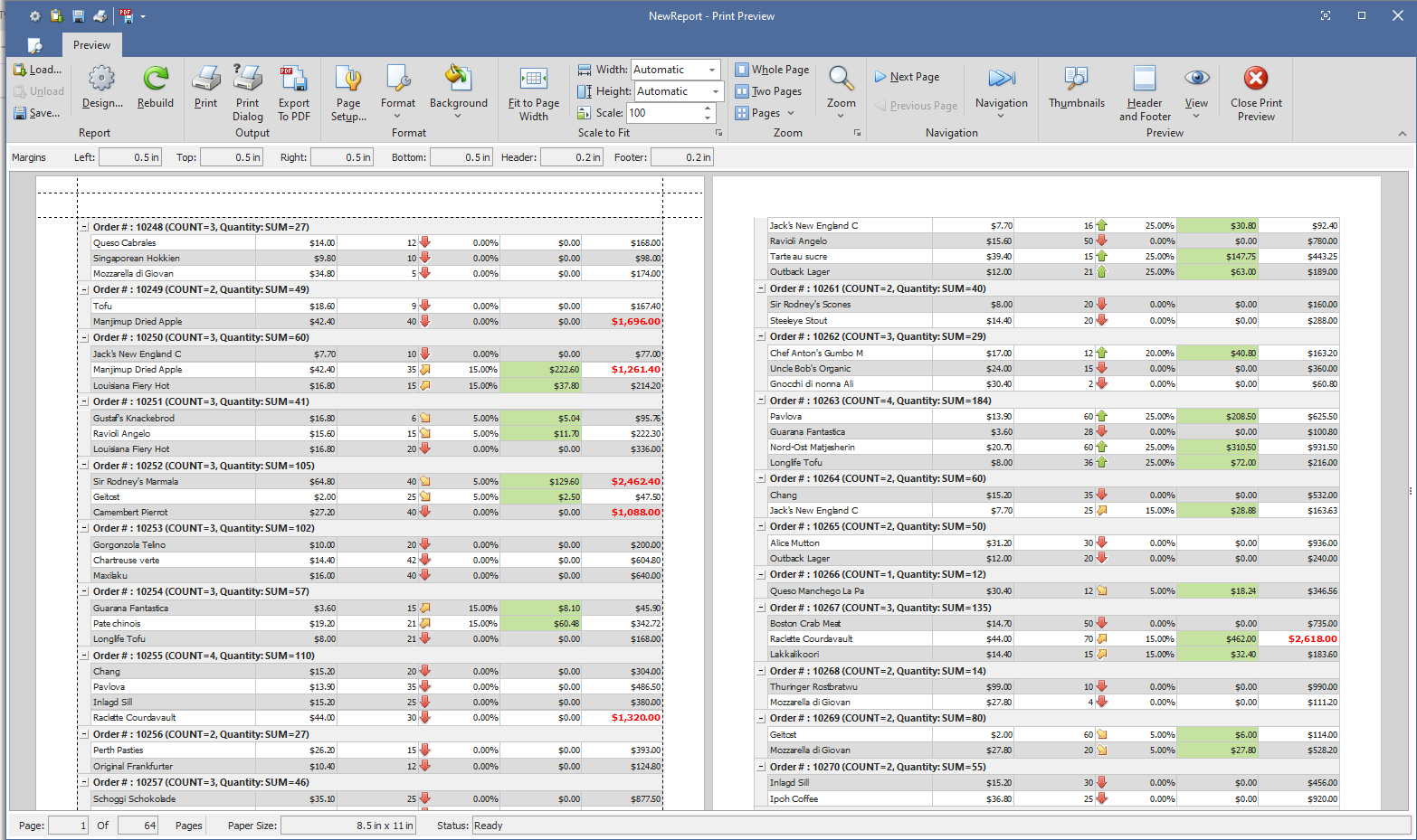 DevExpress VCL Grid Printed