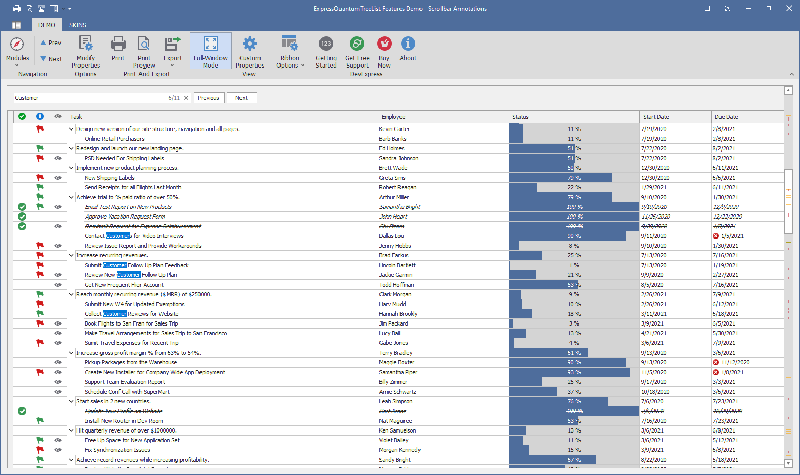 DevExpress VCL Treelist Scrollbar Annotations